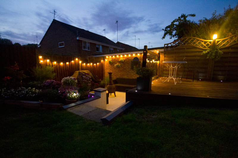 We can design and install lighting for your garden and patio areas